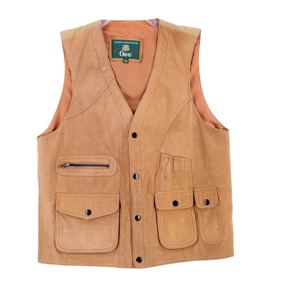 Orvis Vest Mens S Suede Leather Brown Fishing Outdoor Hunting Lined vintage